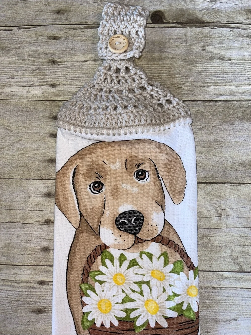 Crochet Top Doggie Hanging HandTowel Single Thickness Handmade W/Love